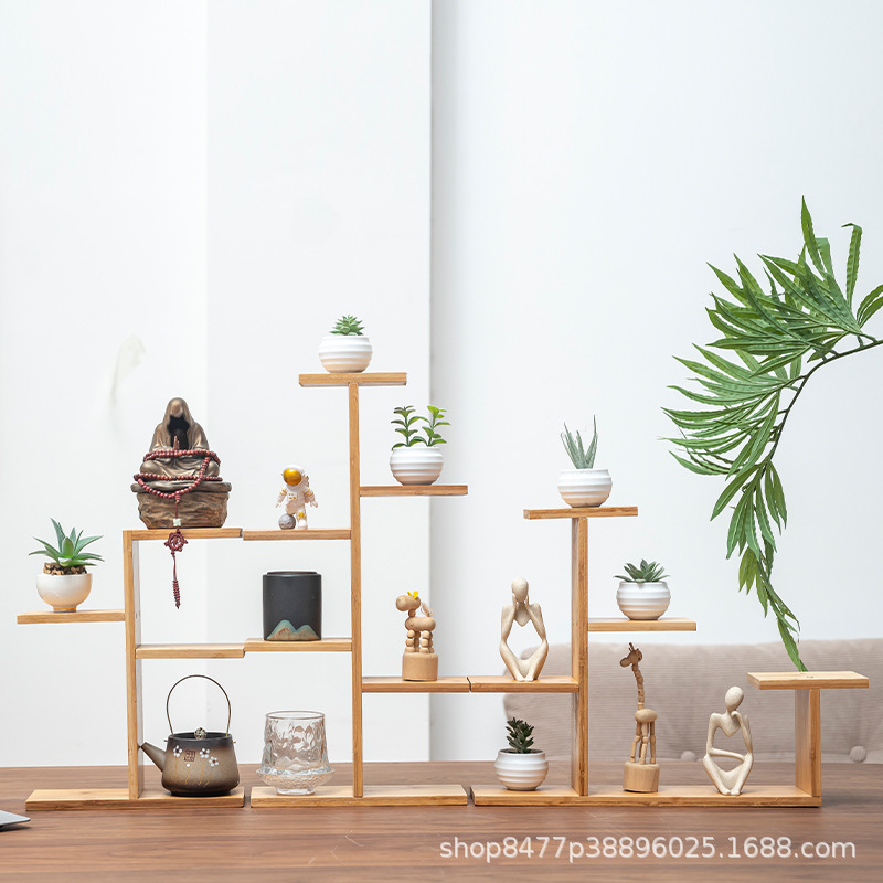Internet Celebrated Fleshy Flower Rack Multi-layer Indoor Living Room Home Desktop Decorative Balcony Bamboo Rack Multi-layer Swing Rack Wholesale