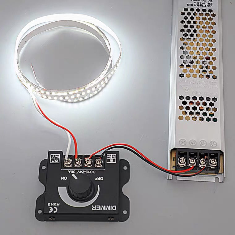 Led Low Voltage Lamp with Dimmer 12V-24V Single Color 30A Knob Controller Switch Iron Shell Manual Adjustment