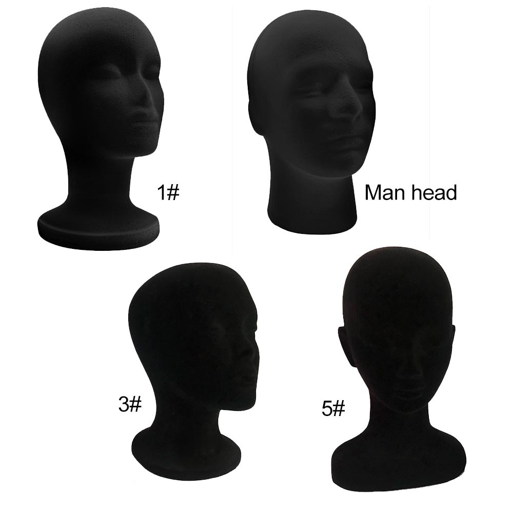 Male and Female Foam Head Dummy Head Wig Hat Glasses Display Black Foam Model Head Head Mold