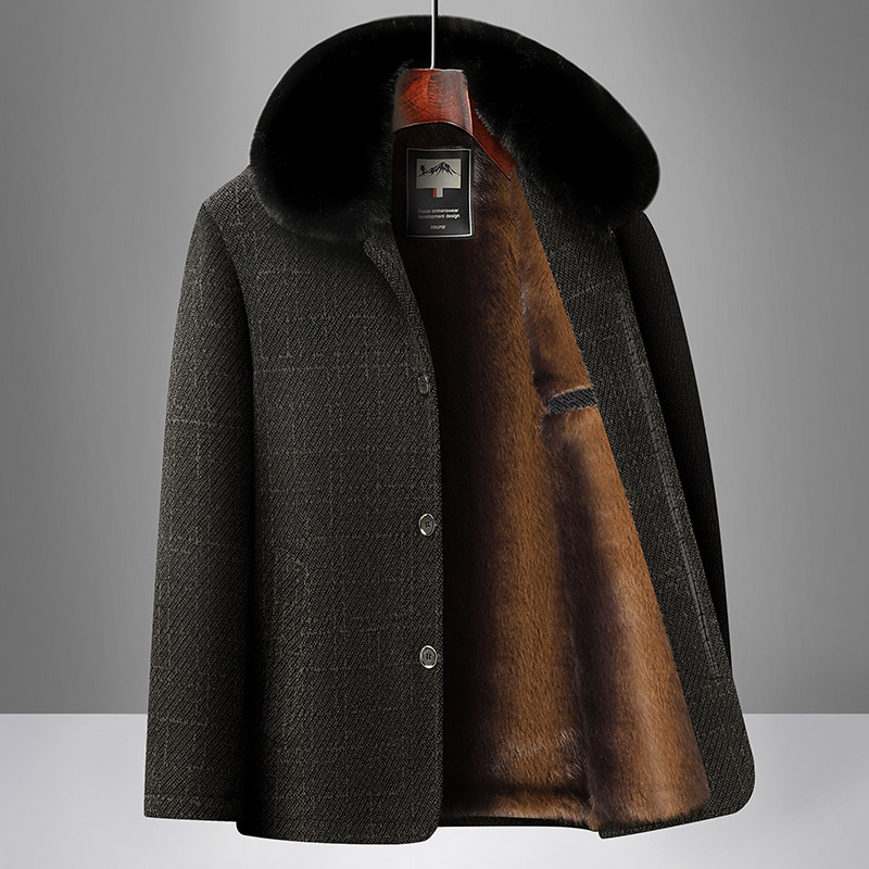 Middle-Aged Dad's Winter Cotton-Padded Jacket with Velvet and Thickeneded Jacket for Middle-Aged and Elderly Men's Chenille Cotton-Padded Jacket for Grandpa