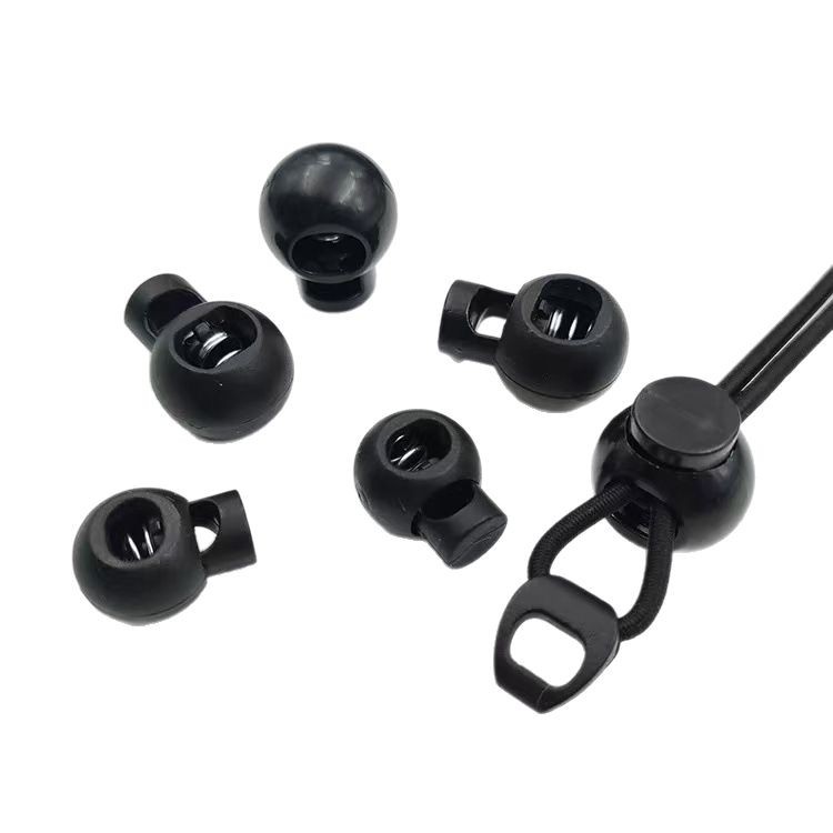 Manufacturer's Ready-Made Wholesale Plastic Spring Buckle Spherical Ball Single Hole Drawstring Hat Rope Buckle Black and White Transparent Spring