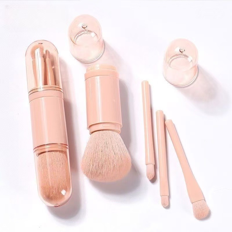 Mini Portable Four-In-One Makeup Brush Multifunctional Travel Loose Powder Eyeshadow Blush Repair Retractable Capsule Brush