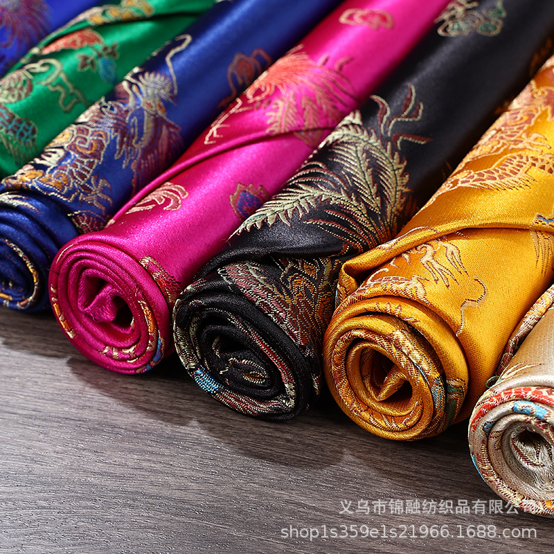 Cai Dragon and Phoenix Brocade Fabric Ancient Costume Tang Suit Festive Clothing Decoration Chinese Style Jacquard Silk Satin Fabric Wholesale