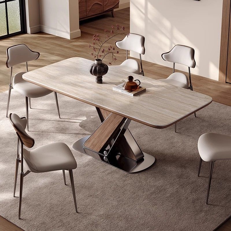 Slate Solid Wood Island Integrated Dining Table Combination Small Apartment Dining Table and Chairs Home Rectangular Island Dining Table Dining Table