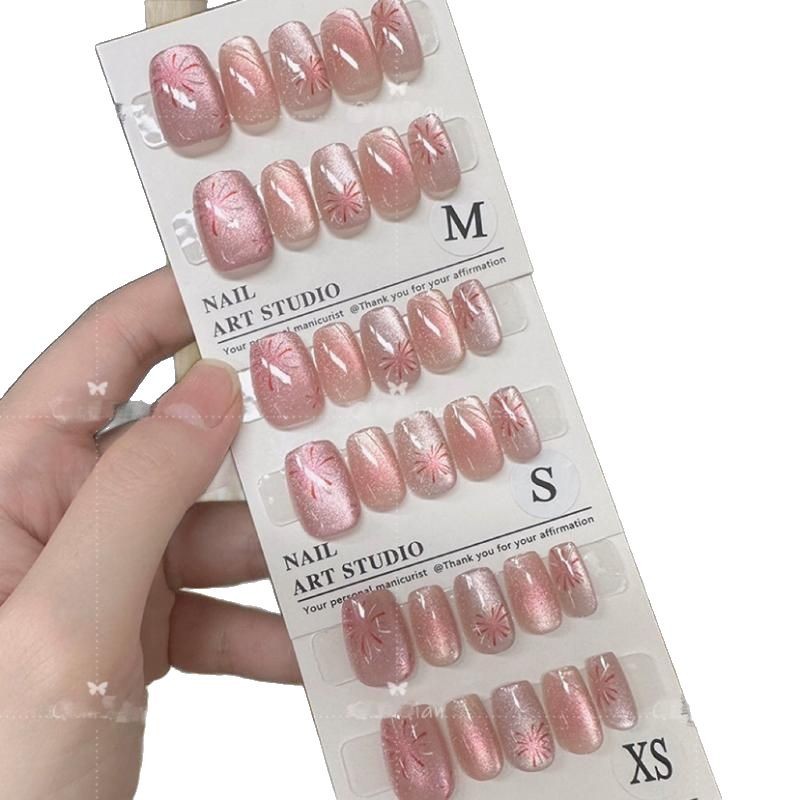 Short Style Fireworks Wearable Nails Cat Eye Soft Nails Niche Wearable Manicure Nail Stickers Cat Eye Ins Fireworks