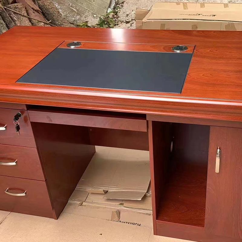 Painted Office Desk, Executive Desk, Office Furniture, Large Desk, Manager Desk, Veneered with Wood, with Cabinet and Lock, New Chinese Style
