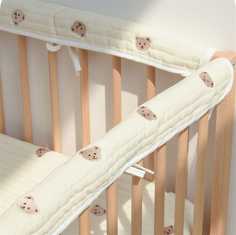 Корейский стиль бортика для кроватки из хлопка, защитная полоса от столкновений с вышивкой медведя, защитная полоса для края детской кроватки, противоударная