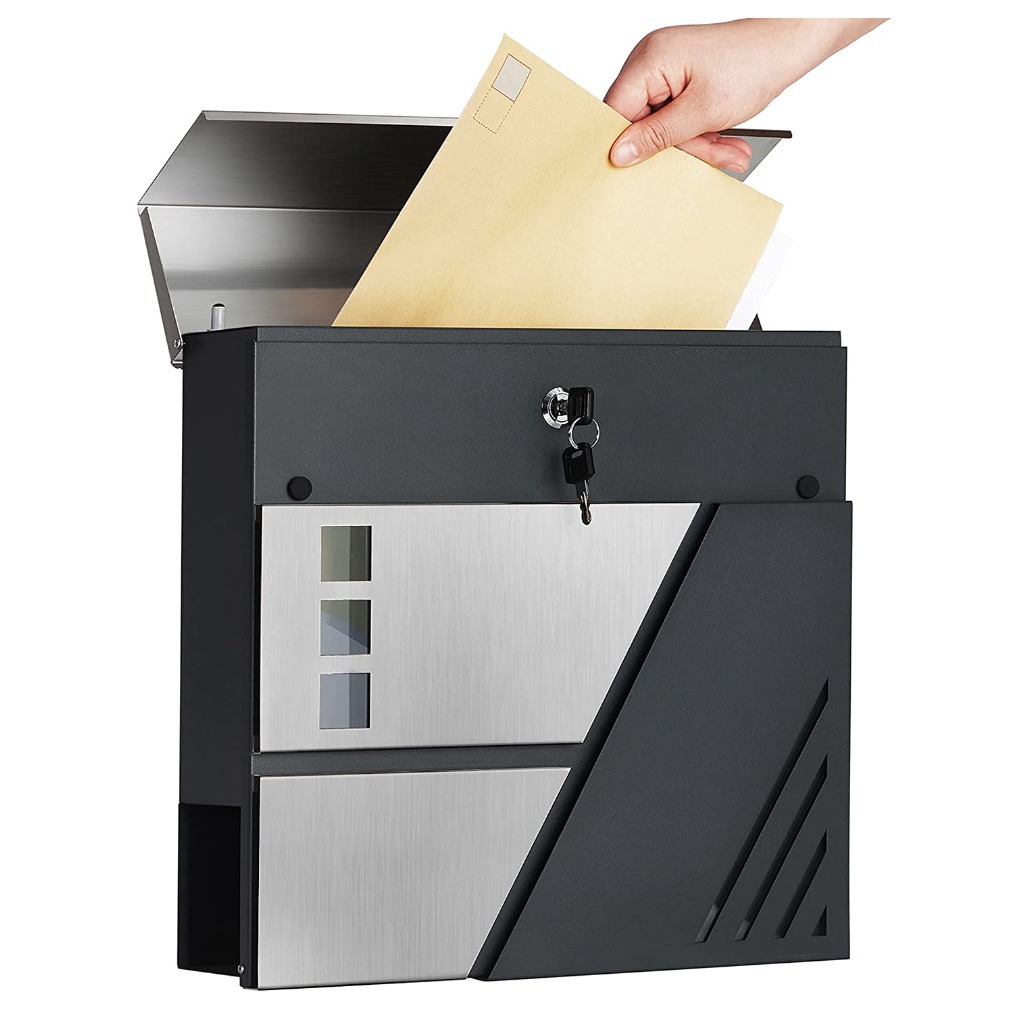 Factory Direct Sales Cross-Border Modern Mailbox Stainless Steel Wall-Mounted with Newspaper Rack Postal Box Cross-Border Hot Sale