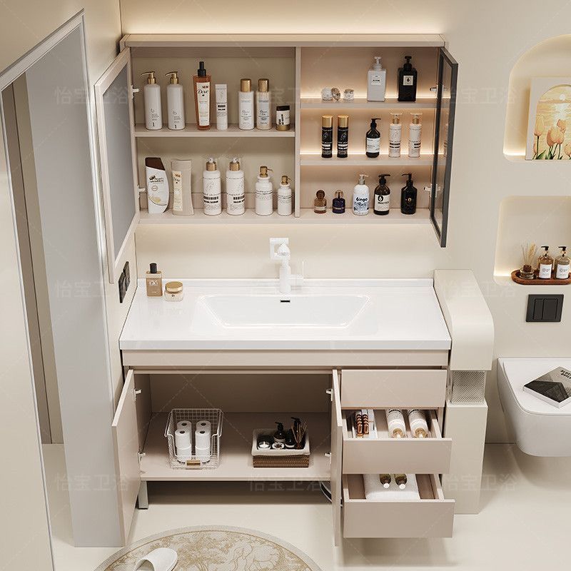 Modern Simple Bathroom Floor-Standing Multi-Layer Solid Wood Bathroom Cabinet Combination Ceramic Integrated Basin Washbasin