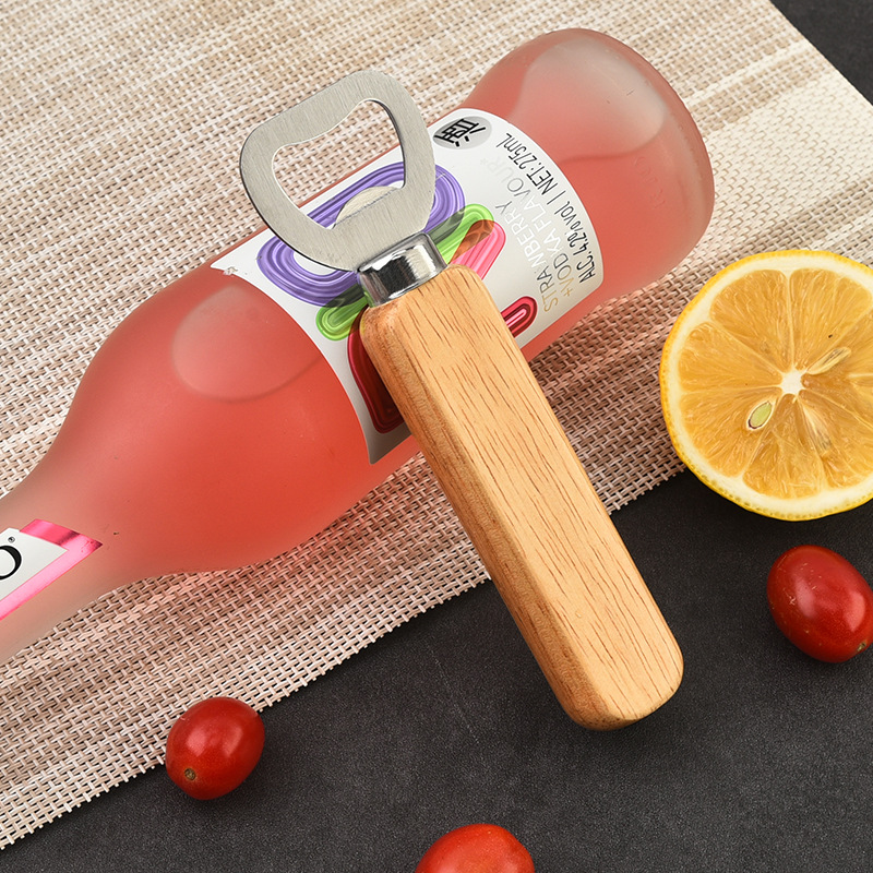 wooden handle beer bottle opener solid wood wine opener stainless steel household bottle opener soda opener thickened bottle opener