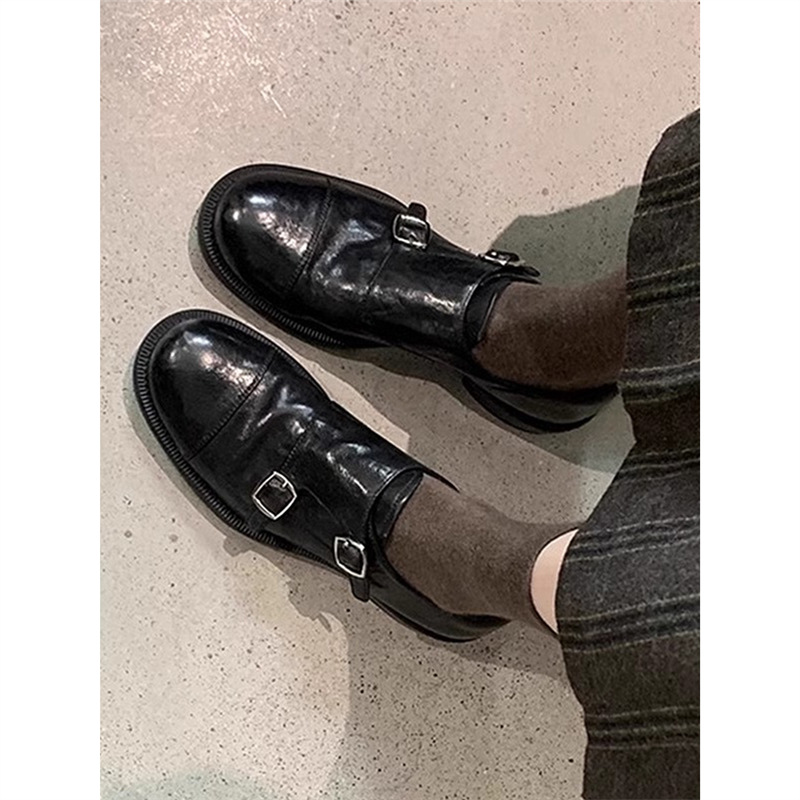 Туфли на толстой подошве для женщин, весна 2025, британский стиль, толстый каблук, французские, высококачественные, ретро лоферы, натуральная кожа