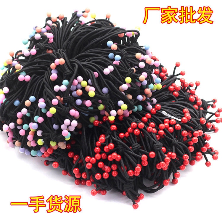 Little Red Bead Hair Rope Three-In-One High Elastic Red Bean Hair Rope Hair Rubber Band Bow Hair Tie Hair Accessories Wholesale