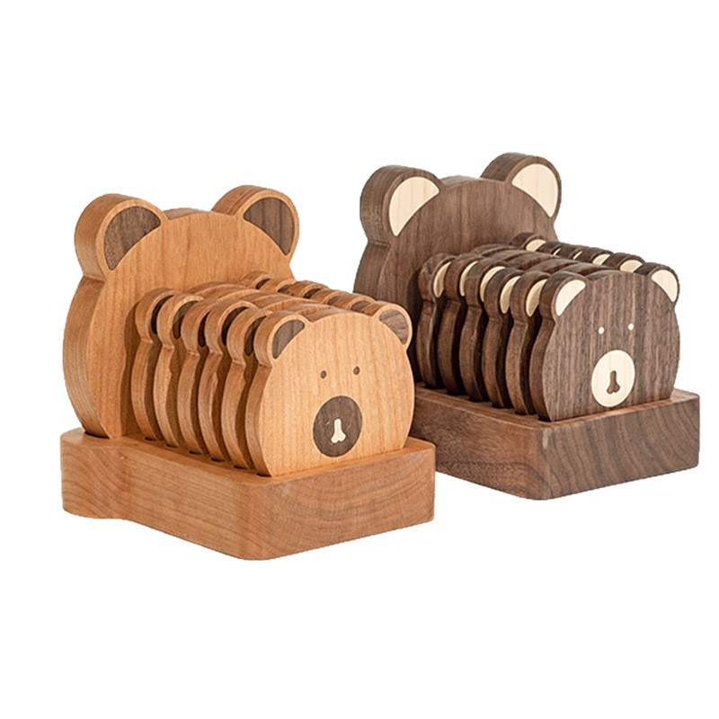 Wooden Bear Coaster Home Kitchen Tabletop Casserole Insulation Pad Solid Wood Practical Mug Tea Cup Coaster