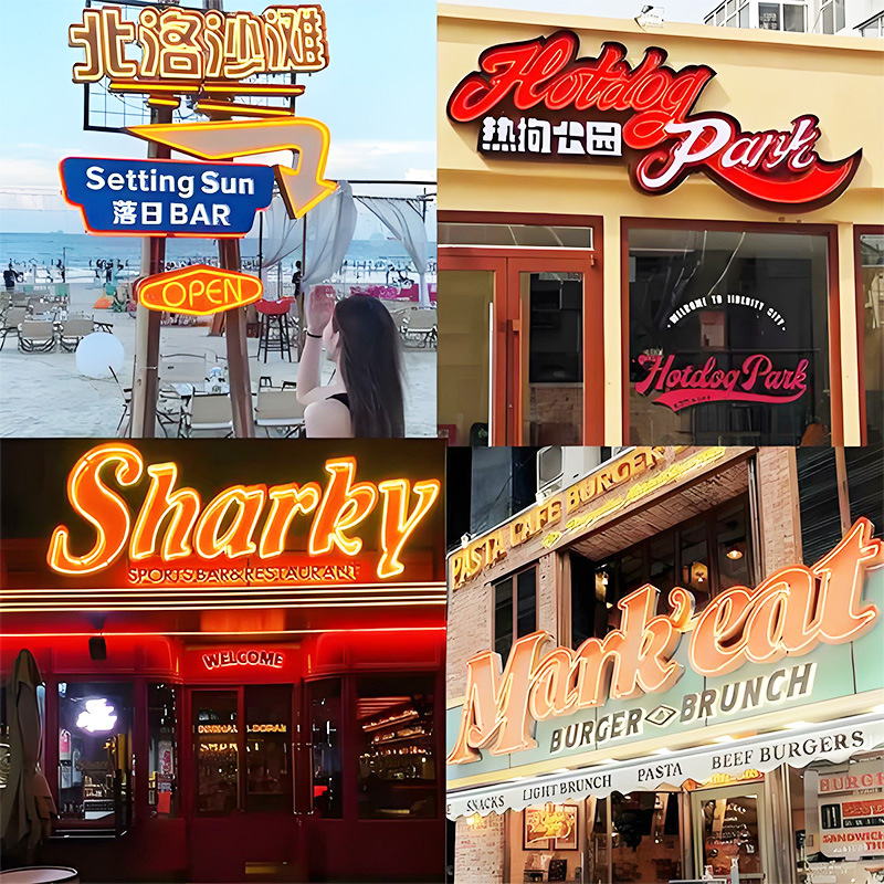 American-Style Internet Celebrity Wrought Iron Retro Metal Lettering Led Neon Sign Custom Storefront Logo