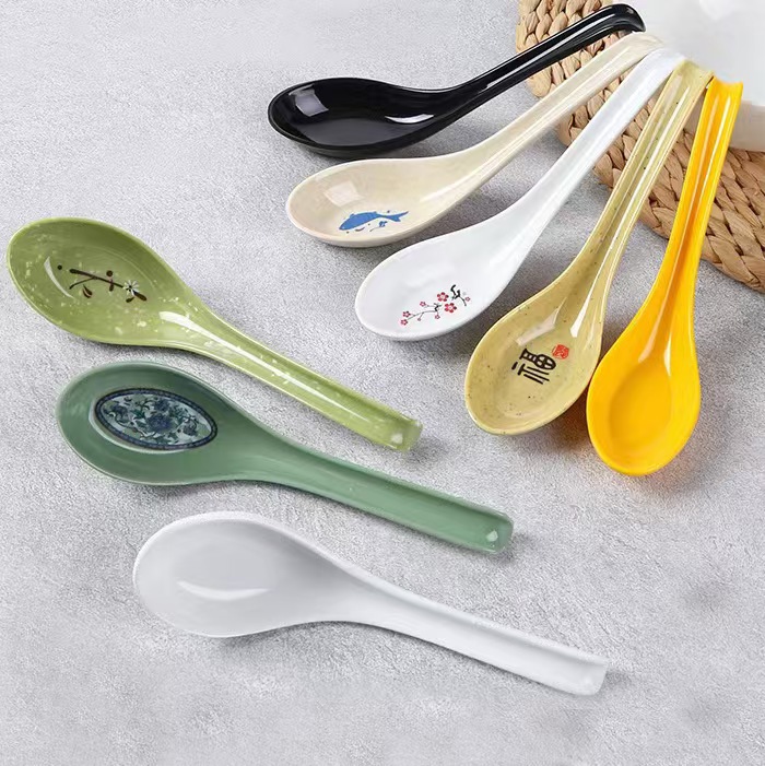 melamine tableware spoon hook spoon kung fu spoon long handle spoon noodle soup spoon imitation ceramic strip soup spoon restaurant tableware