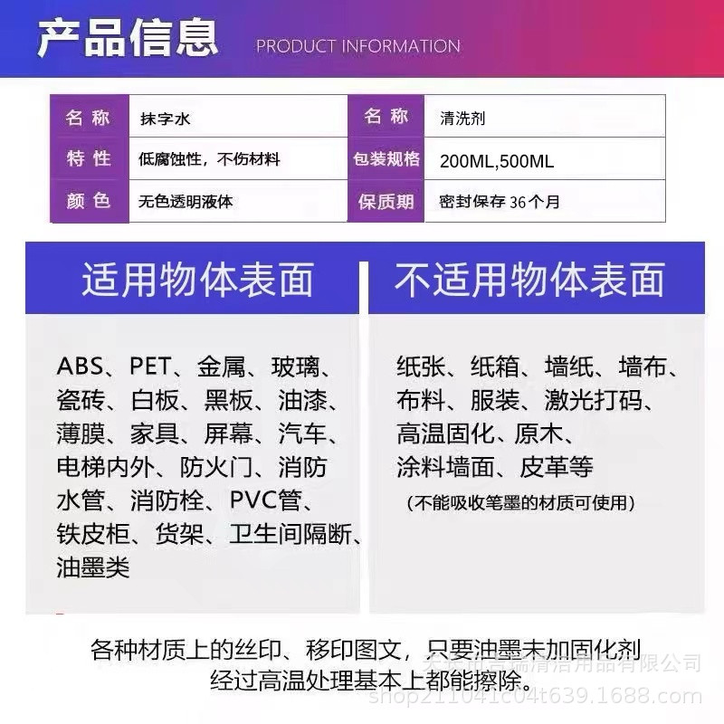 Ink Cleaner for Erasing Marker Pens, Oil-Based Pens, Large-Tip Pens, Marker Pen Remover, Silk Screen, Pad Printing, Logo, and Inkjet Printing