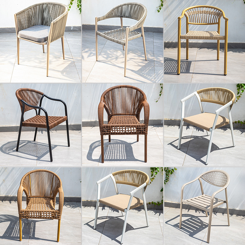 Nordic Style Outdoor Leisure Rattan Chair Courtyard Outdoor Single Rattan Chair Balcony Terrace Aluminum Alloy Dining Chair Backrest Chair