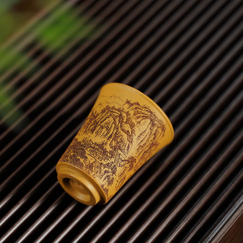 Boutique purple sand cup gold section mud Wuyue exclusive smell cup engraved tea set wholesale a generation of tea cup