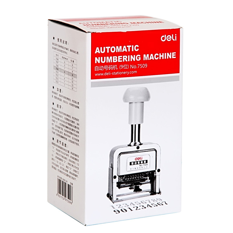 Deli 7509 Nine-Digit Automatic Numbering Machine (White) (Taiwan) Financial Office Supplies