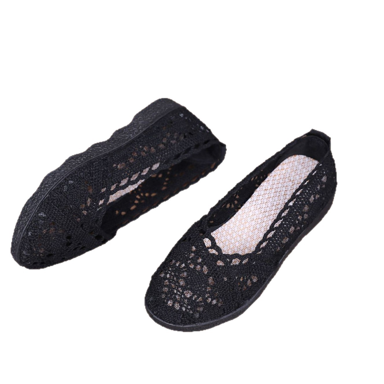 Summer New Style Old Beijing Women's Mesh Shoes Breathable Mesh Cloth Shoes Ethnic Style Cut Out Lace Women's Shoes Flats Maternity Shoes