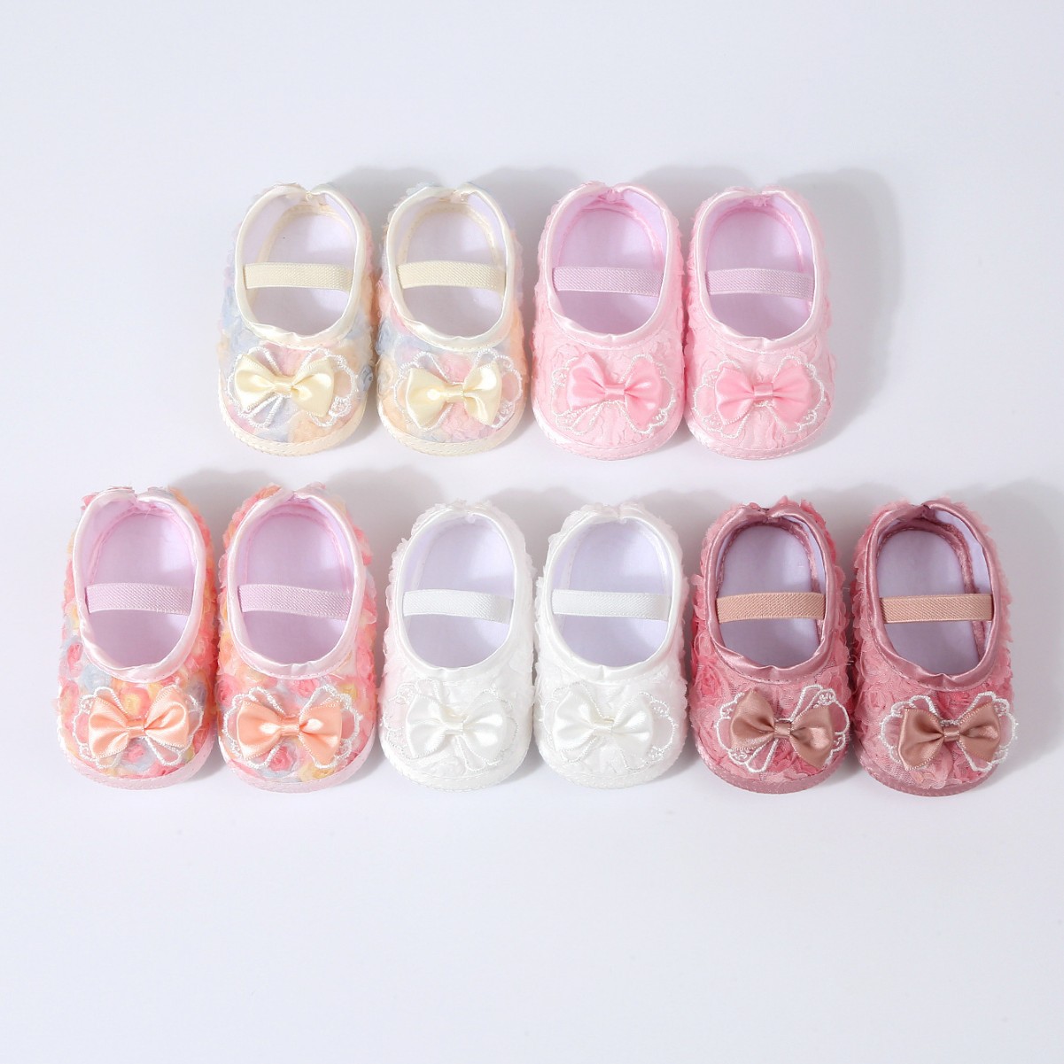 Обувь для новорождённых 0-1 год мягкая подошва нескользящие 5-9-11 месяцев туфли для малышей с лейблом бантом принцессы