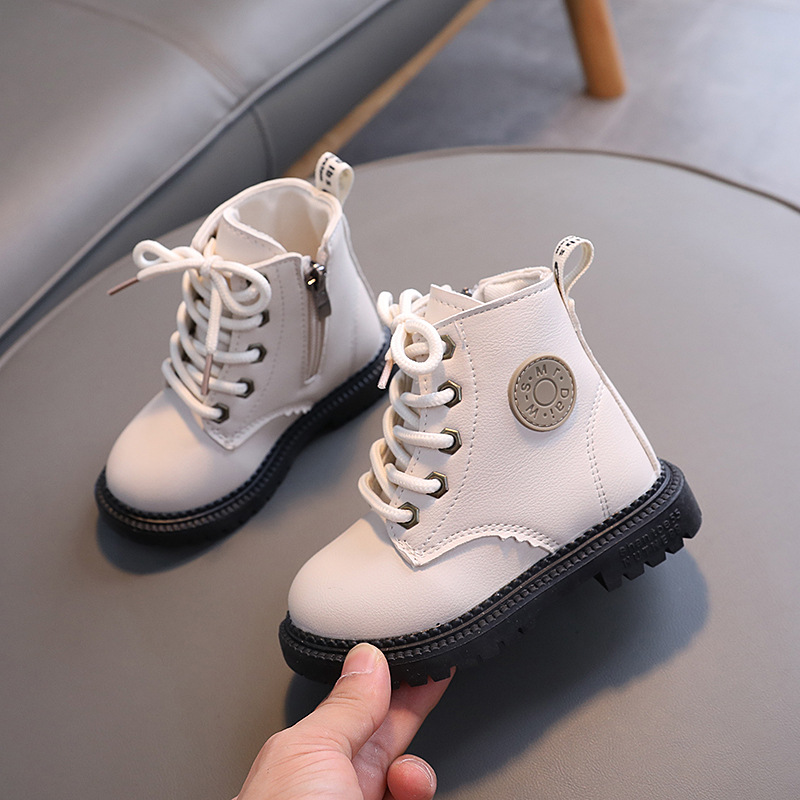 Autumn and Winter New Children's British Style Martin Boots Boys and Girls Soft Leather Non-Slip Boots Baby's Lace-Up Zipper Ankle Boots