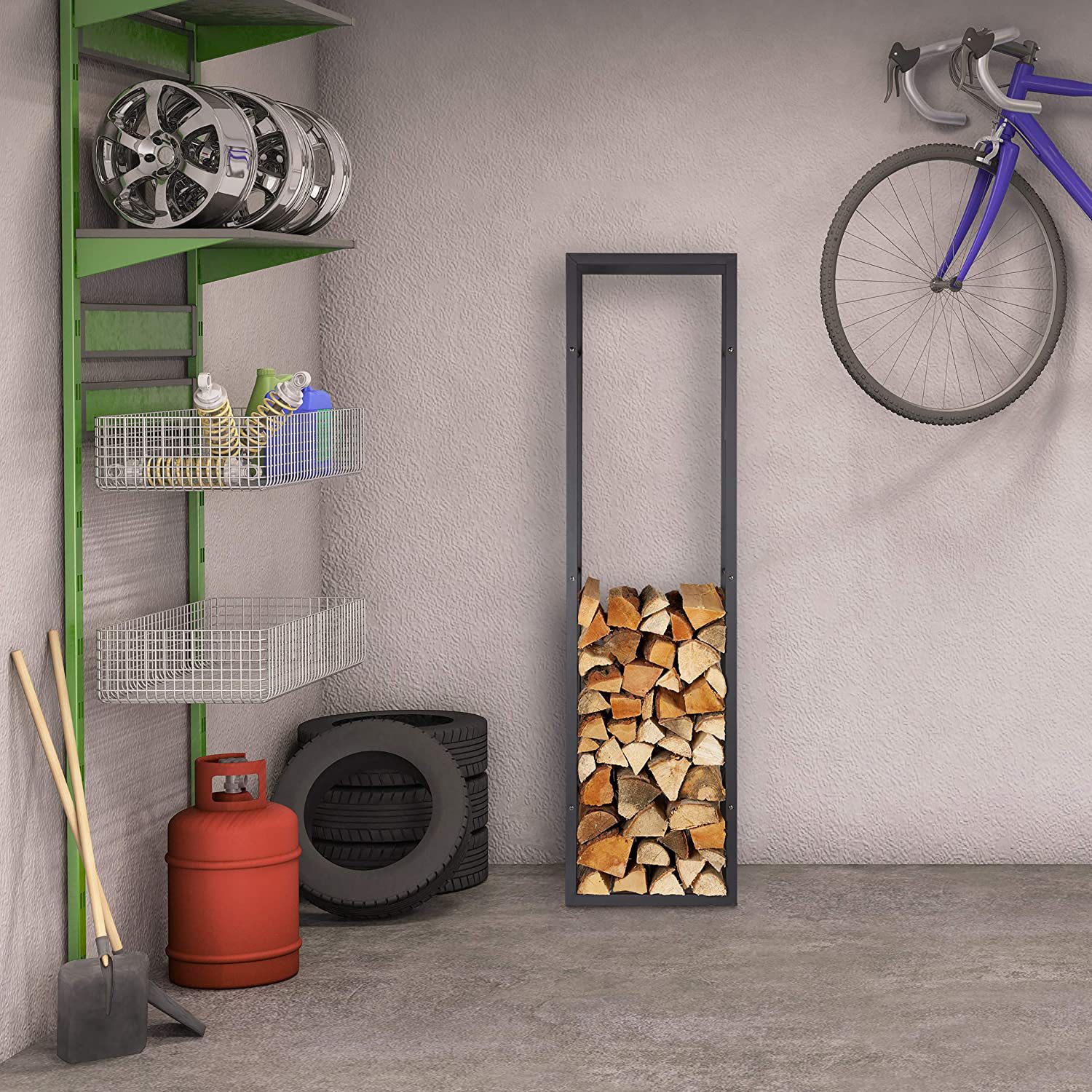 Cross-Border Hot Selling Wall-Mounted Wood Storage Rack Indoor Firewood Rack Fireplace Firewood Tool Rack Firewood Rack