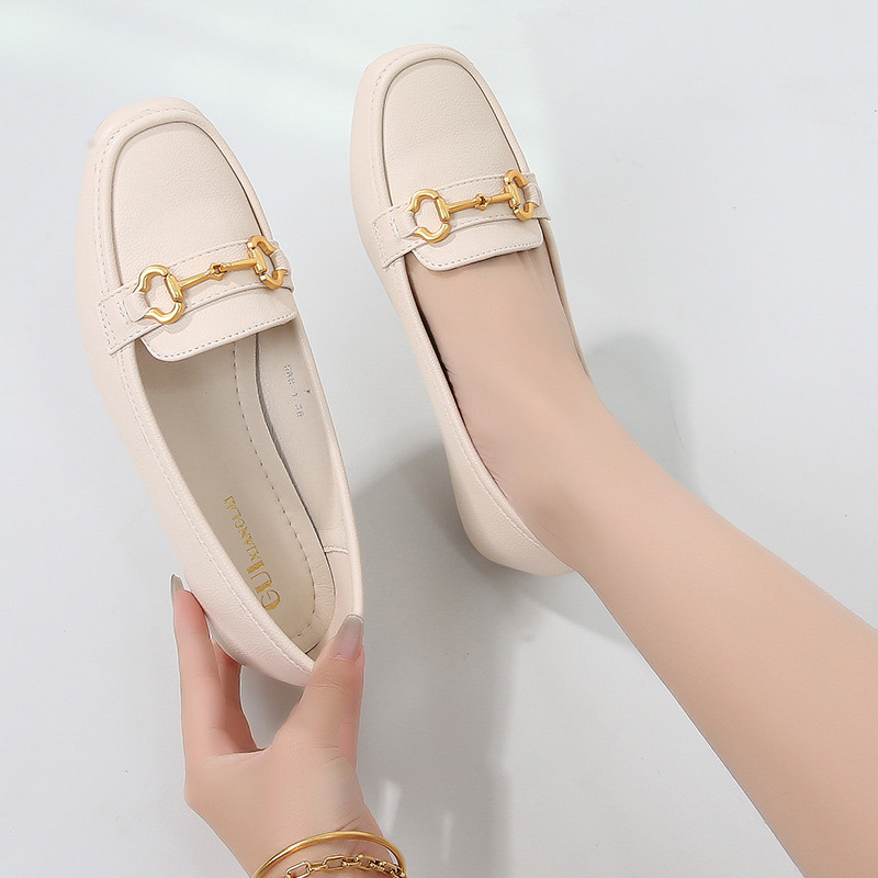 Soft Leather Loafers Women's 2023 New Early Spring and Autumn Retro British Small Leather Shoes Square Toe Flat Single-layer Shoes Women's Soft Sole