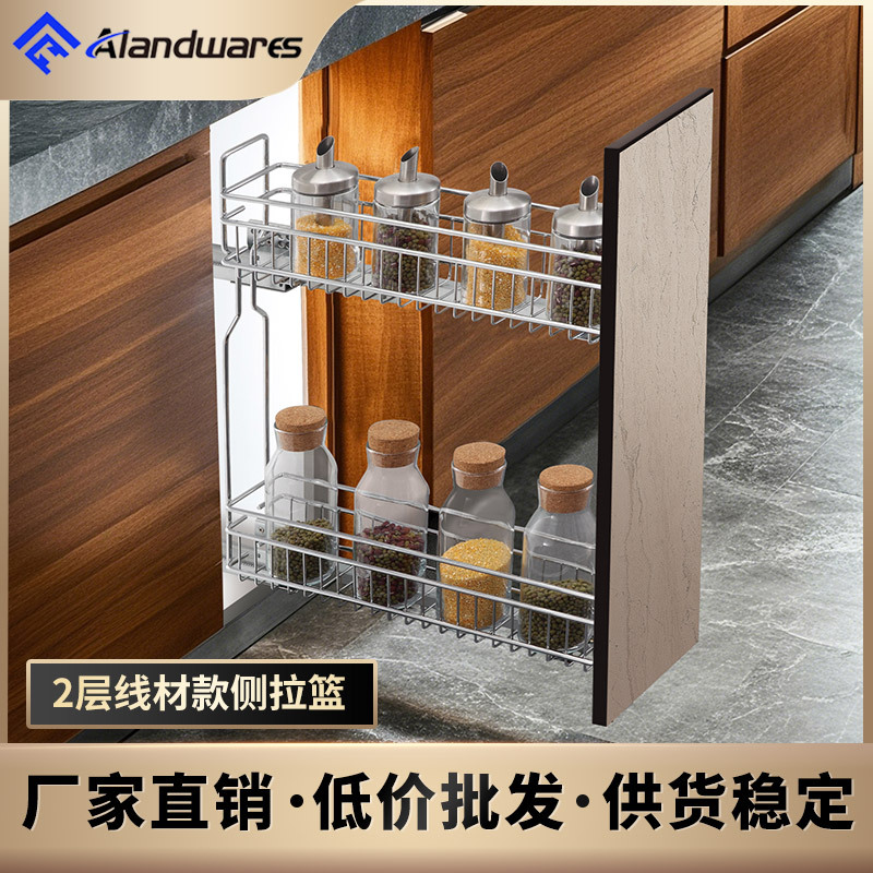 Корзина для приправ, выдвижная, двойной слой, боковая выдвижная корзина с буферным демпфированием, модель для оптовой торговли