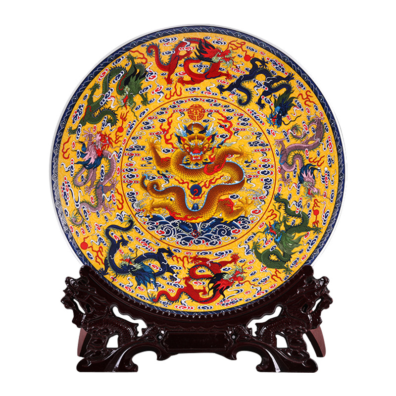 Jingdezhen Ceramic Hanging Plate Decorative Plate Kowloon Figure Home Living Room Decorations Sitting Plate Ornaments to Figure Production