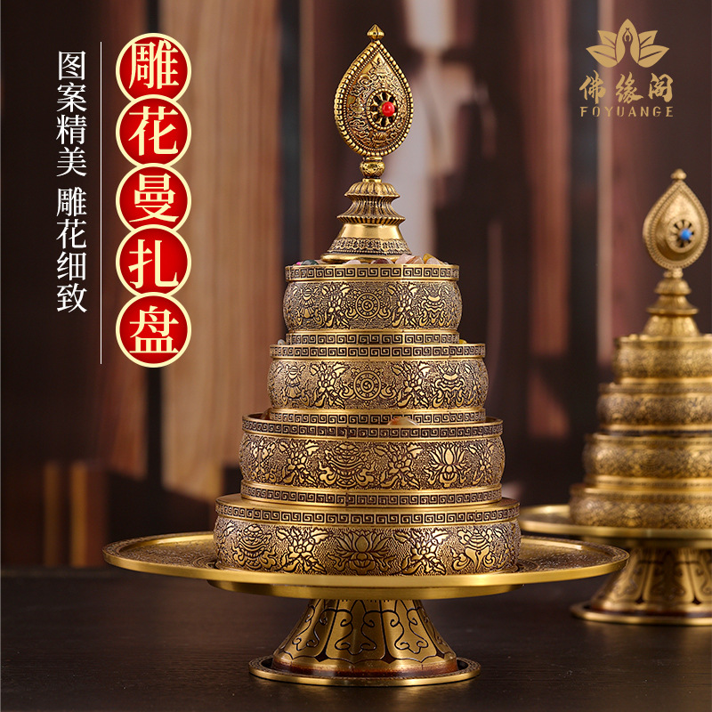 Бронзовая тарелка мандала в стиле Тибет для подношений, непальская тарелка мандала с восемью благоприятными символами для домашнего алтаря