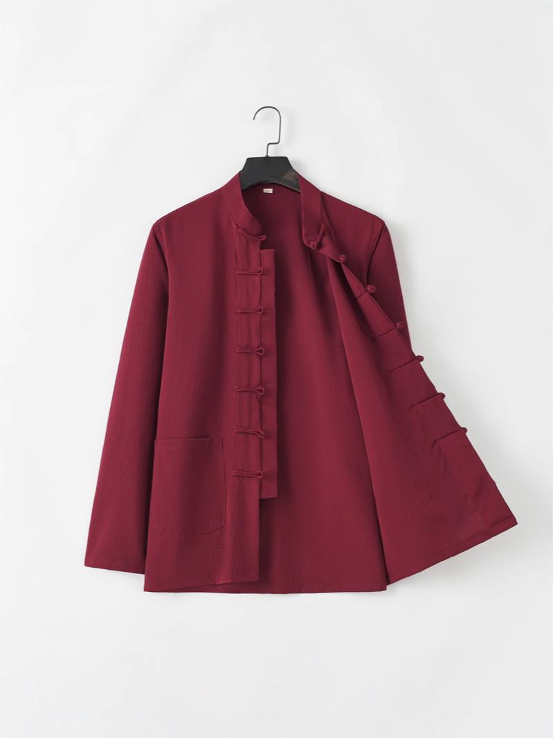 Chinese Style Men's Clothing Tang Suit Men's Long-sleeved suit Chinese Style Retro Costume with Buckle for Justicias Zen Hanfu Tea Artist Clothing