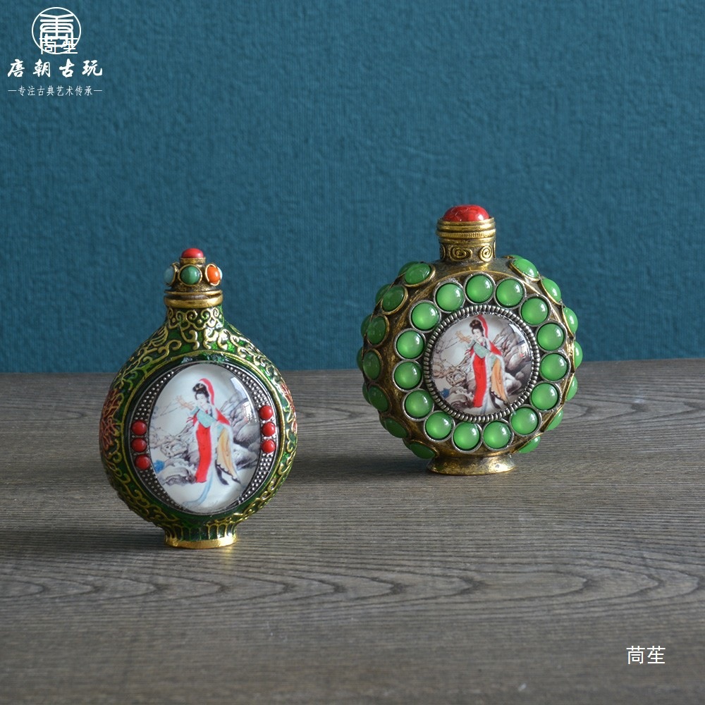 Mid-Retro Decorations, Snuff Bottles, Ornaments, Antique Crafts, Gifts, Cloisonné Painted Inlaid Luminous Stones