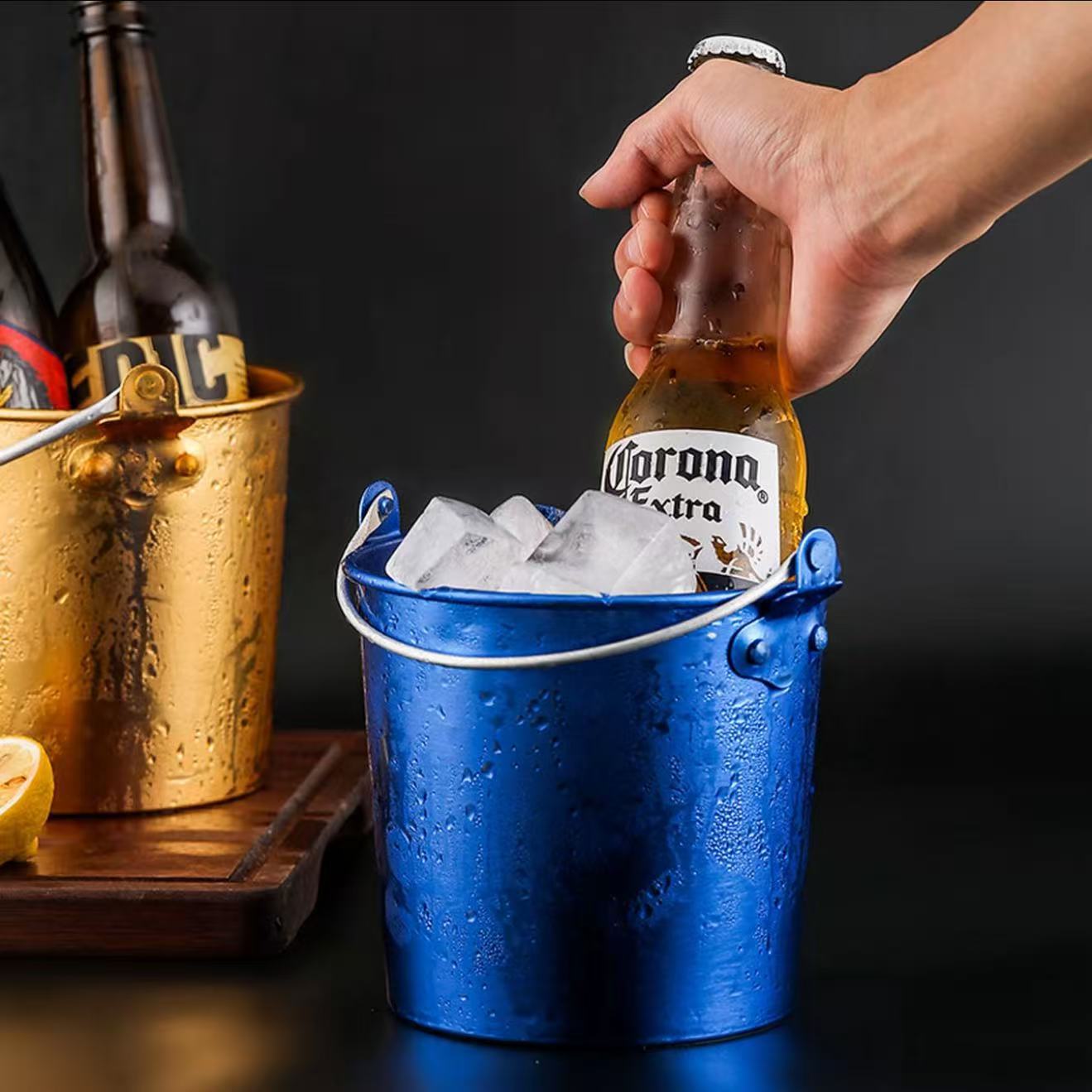 Factory Direct Sales Cross-Border Aluminum Electroplated Ice Bucket Temu Xiyin Asian Hot-Selling Food Grade Aluminum Ice Bucket Snack Bucket