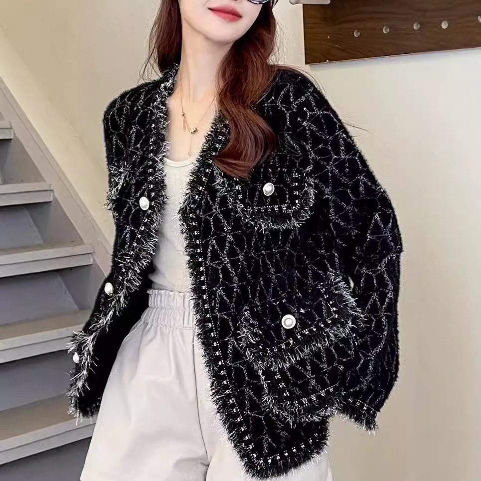 Hongtai Autumn and Winter New Sweet Little Fragrance Style Knitted Sweater Women's Cardigan Korean Style Loose Age-Reducing Tassel Jacket Trendy