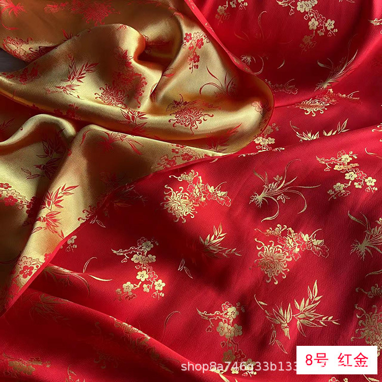 Vintage Silk Fragrant Crepe Fabric New Chinese Style Mongolian Robe Tang Coat Heavy Jacquard Silk Silk Fabric