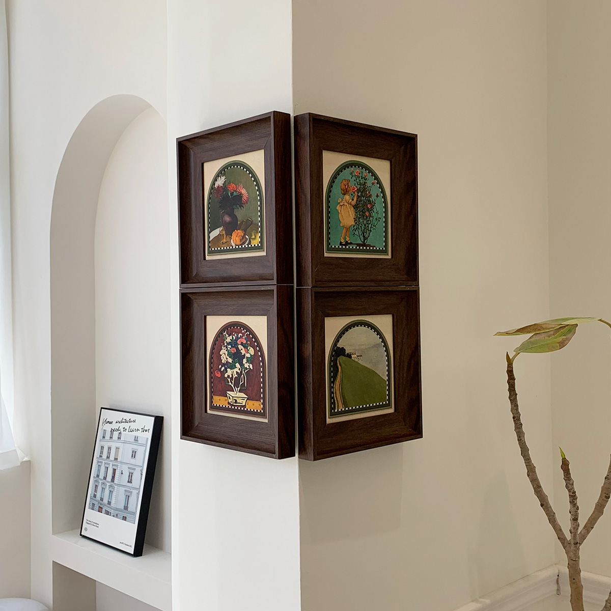 French Retro Living Room Corner Hanging Painting, High-End Square Sofa Background Wall Hanging Painting, Antique Style Dining Decoration Painting