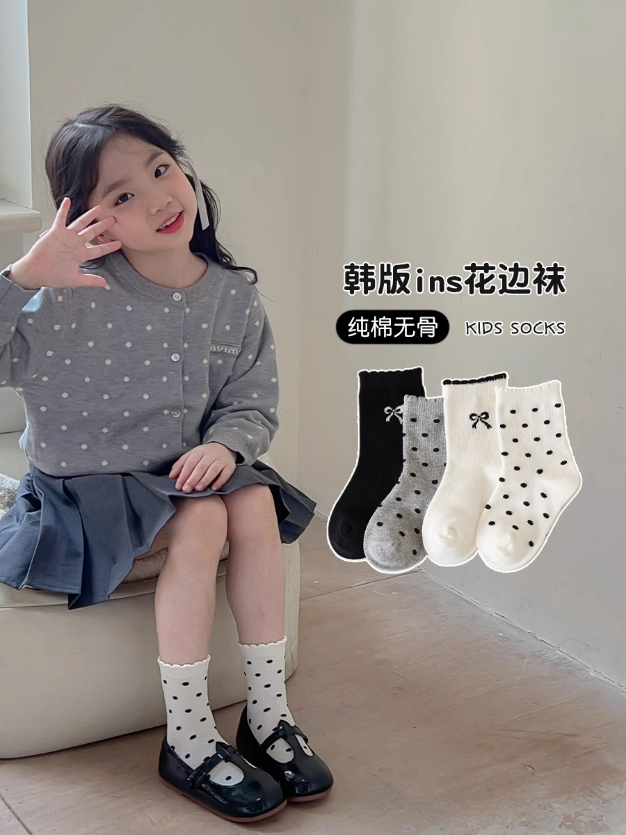 Children's socks wholesale factory direct ins girls bow polo lace socks Joker cute princess socks