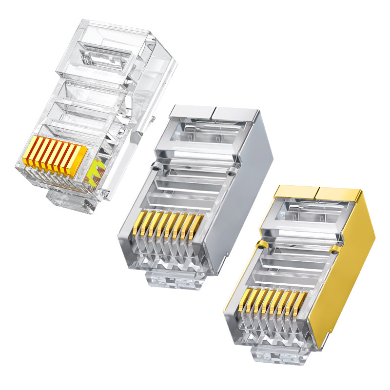 Category 5E Crystal Head Category 6 Gold-Plated Network Rj45 through Hole Pure Copper Shielded Category 5E 6 Gigabit Network Cable Crystal Head
