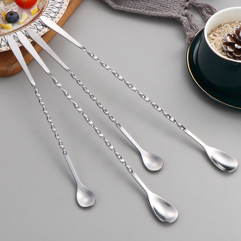 304 Stainless Steel Long Handle Mixer Bar Spoon Ice Clip Double Cocktail Mixing Spoon Coffee Milk Tea Mixing Spoon