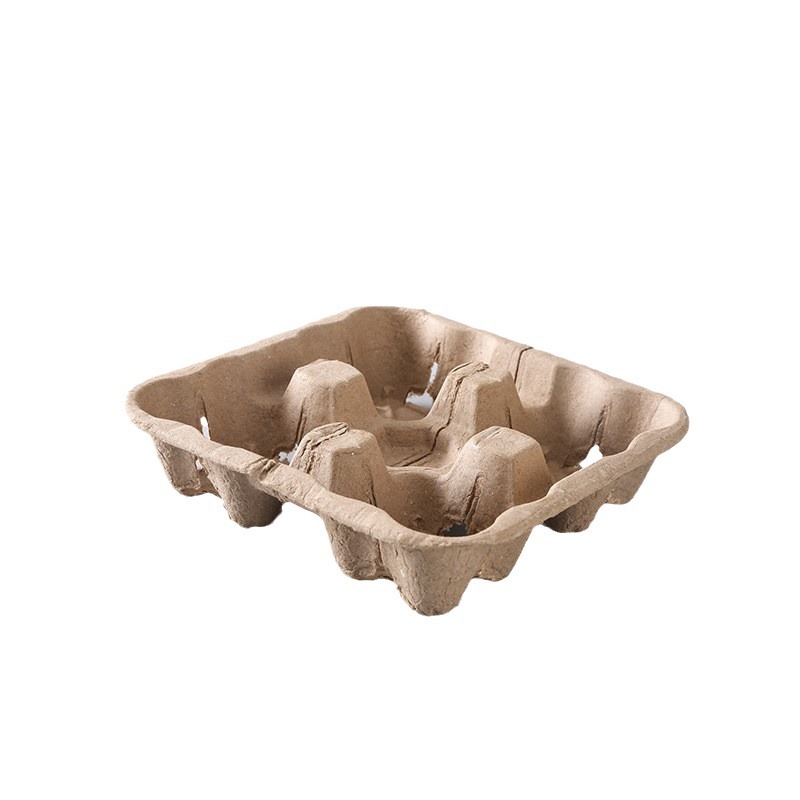 Tearable four cup holder disposable 4 cup holder pulp coffee milk tea cup holder takeaway degradable material single and double grid