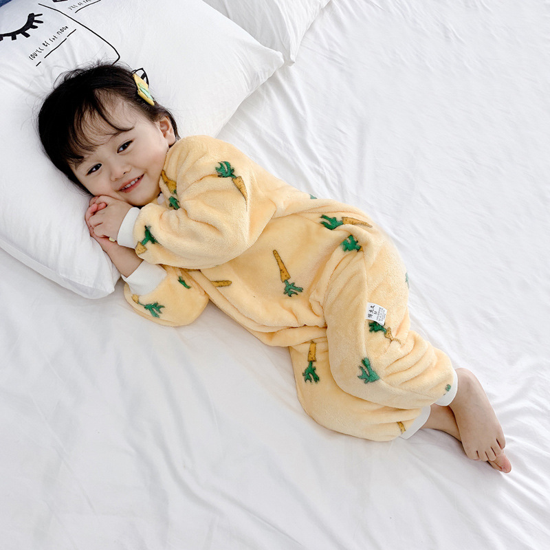 Baby's Flannel One-piece Pajamas Winter Clothes Baby's Climbing Clothes Little Boys and Girls Autumn and Winter Coral Fleece Home Clothes