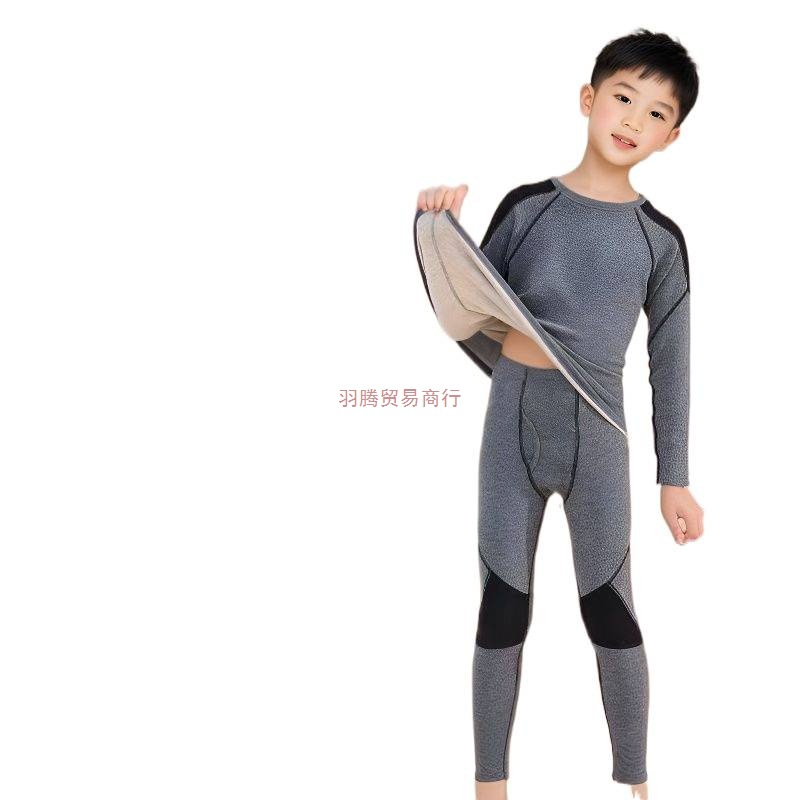 Boys' Thermal Underwear Set with Fleece and Thickened German Velvet for Children, Suitable for Autumn and Winter, Includes Linen Thermal Underwear for Boys