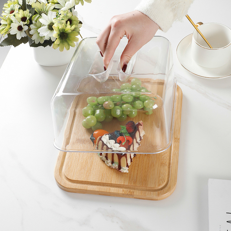 Korean-Style Rectangular Cake Cover Tray Tasting Plate Cover Transparent Acrylic Cover Dessert Shop Supplies Cheese Cover Storage