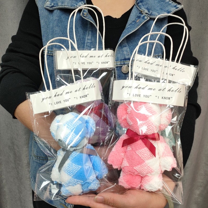 Large and Small Coral Velvet Bear Towels, Gifts, Wedding Celebrations, Floor Promotion Activities, Opening Wholesale Advertising Gifts