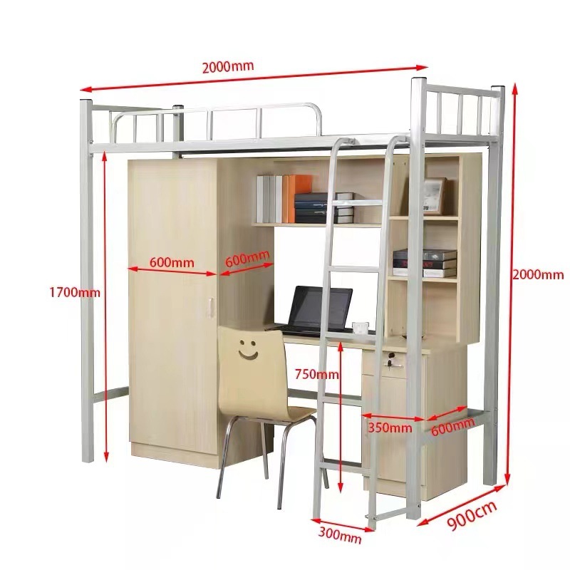 Bunk Bed Student Dormitory High Bed Staff Wrought Iron Bed School Dormitory Combination Bed Apartment Bookcase Integrated Bed