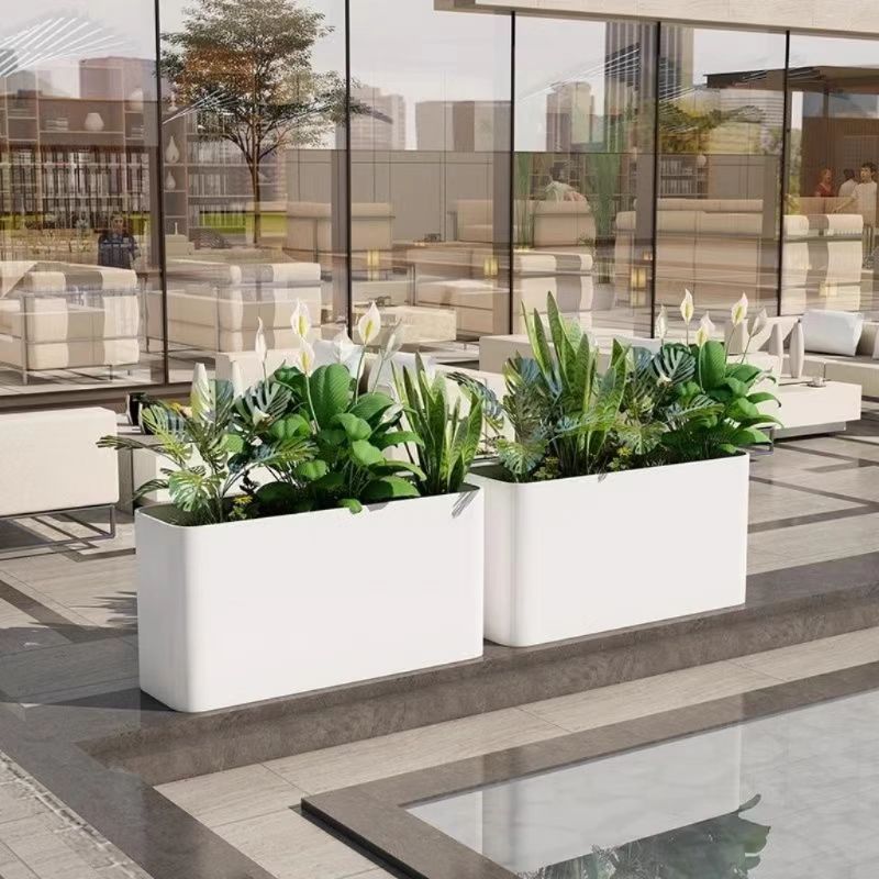 Outdoor Stainless Steel Wrought Iron Flower Box Balcony Planting Box Square Commercial Street Rectangular Flower Pot Wrought Iron Finished Flower Bed