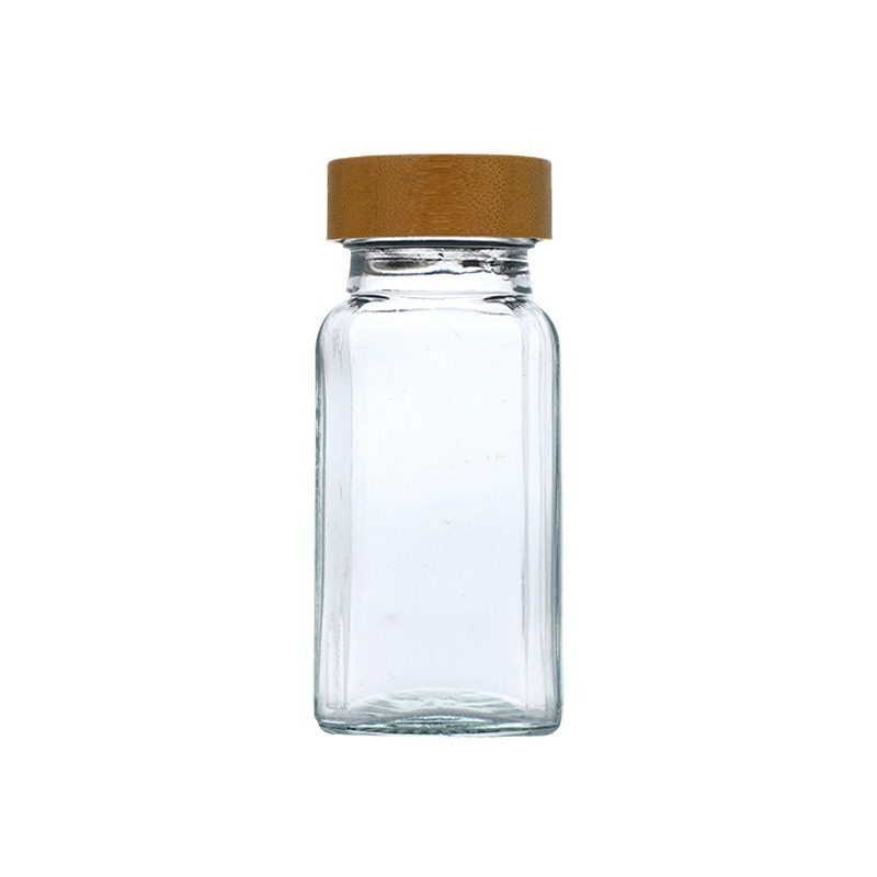120ml square barbecue seasoning bottle household seasoning jar aluminum lid seasoning bottle wooden lid glass Pepper bottle wholesale