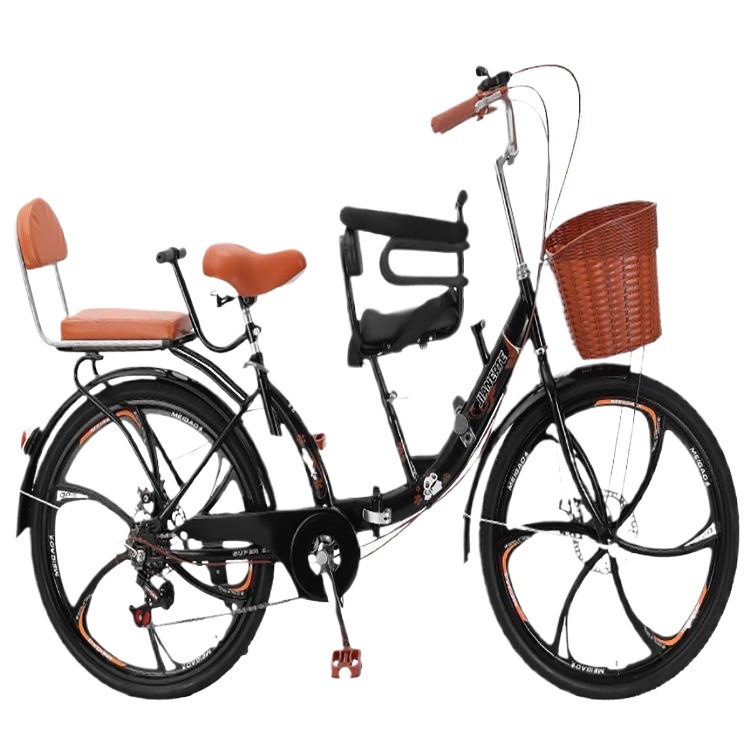 Parent-Child Bicycle with Child Mother and Child with Baby Folding Bicycle Walking Baby Three-Seat Disc Brake All-in-One Wheel to Pick Up Children