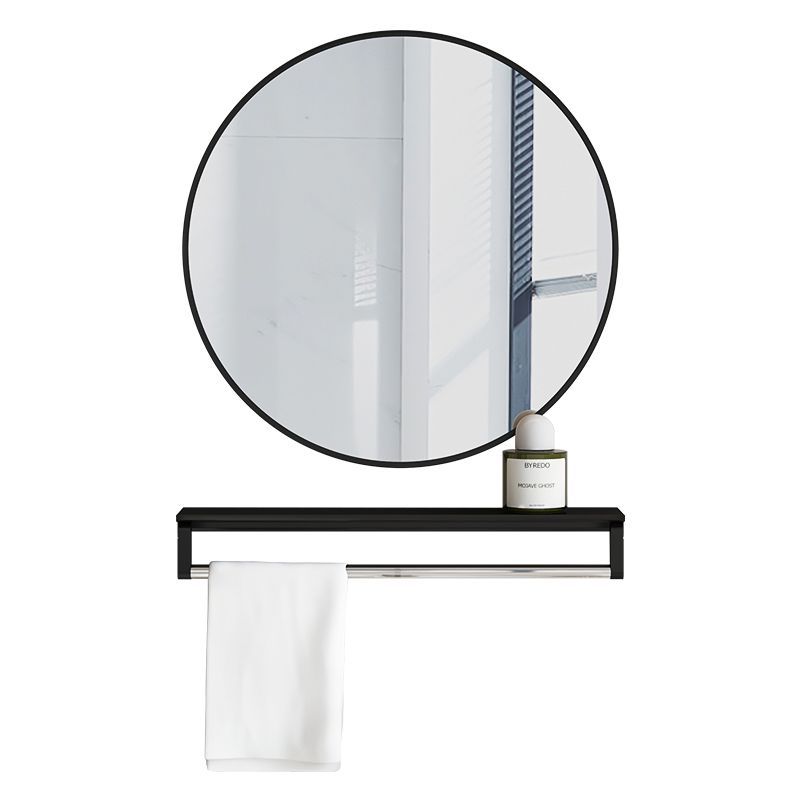 Cosmetic Mirror Bathroom Aluminum Alloy Mirror Round Mirror Household Bathroom Wall-mounted Lens with Towel Bar Storage Rack